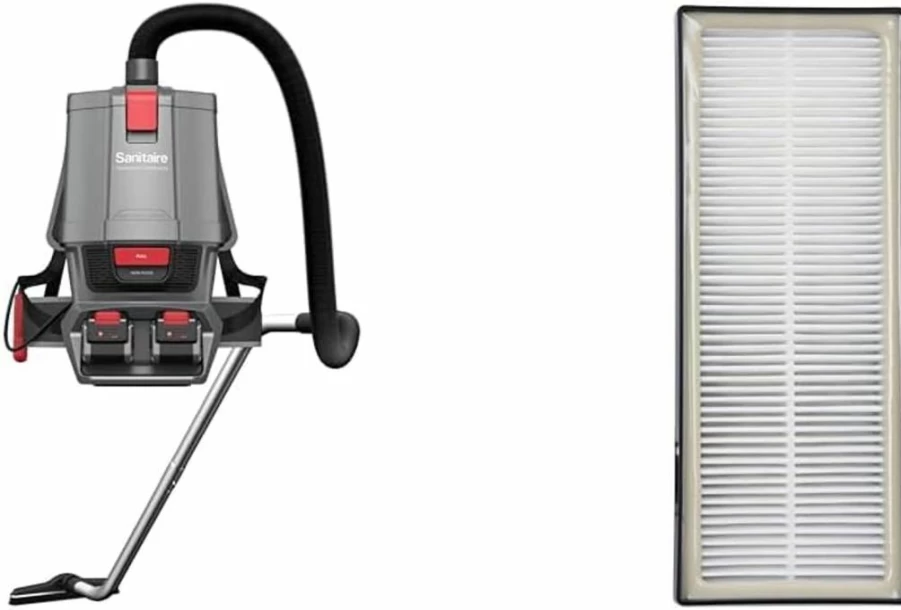 Sanitaire SC580A Cordless Backpack Vacuum - Commercial Grade with Adjustable Wand, Dual 24V Batteries & Handheld Controls, Lightweight Gray Design